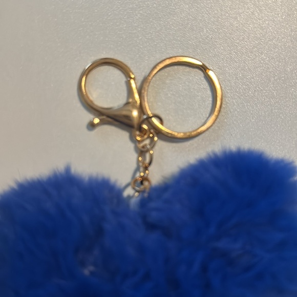 Blue Heart Fuzzy Plush Gold Keychain - Picture 2 of 3